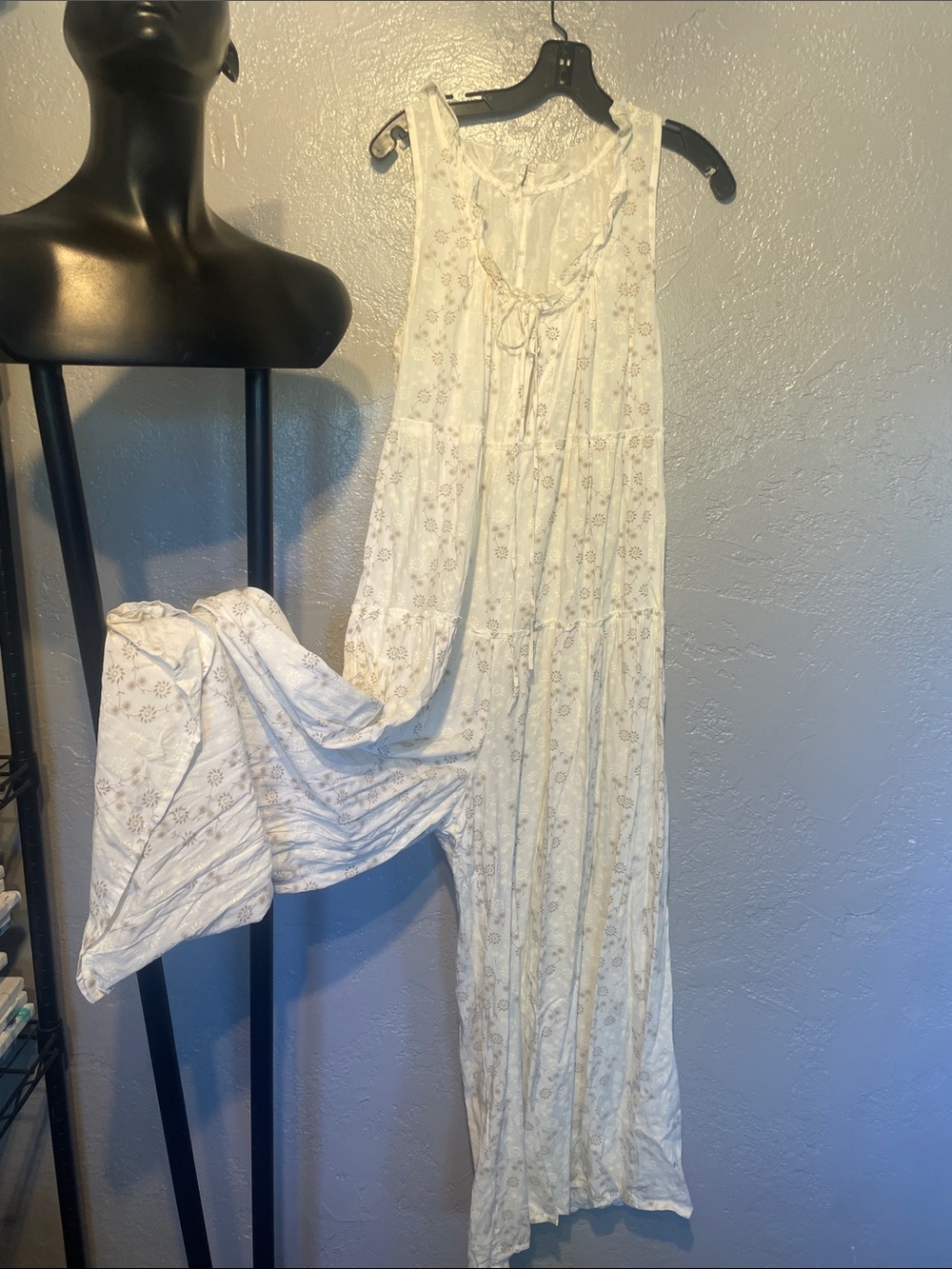 Women's White Floral Sleep Maxi Dress pant dress new no label rayon